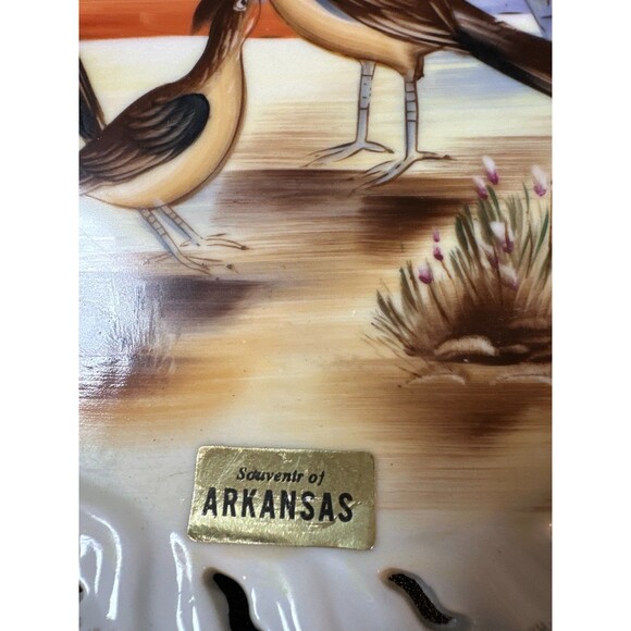Vintage Arkansas Roadrunner 8.25" Souvenir Plates Pair Cut-Out Gold Trim - Picture 3 of 7